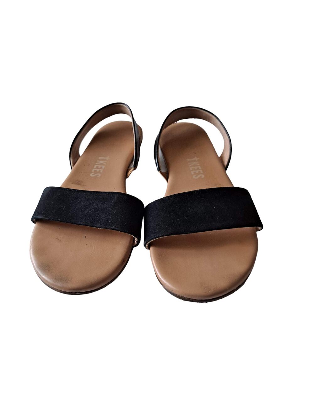 TKEES Womens Black Leather Slip On Slingback Sandals - Size 7.5